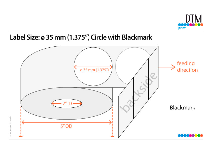DTM Paper High Gloss 1.375“ Circle With Blackmark, 2"/5" Dia