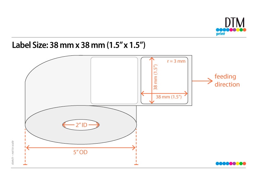 DTM Paper High Gloss 1.5" x 1.5", 2"/5" Dia
