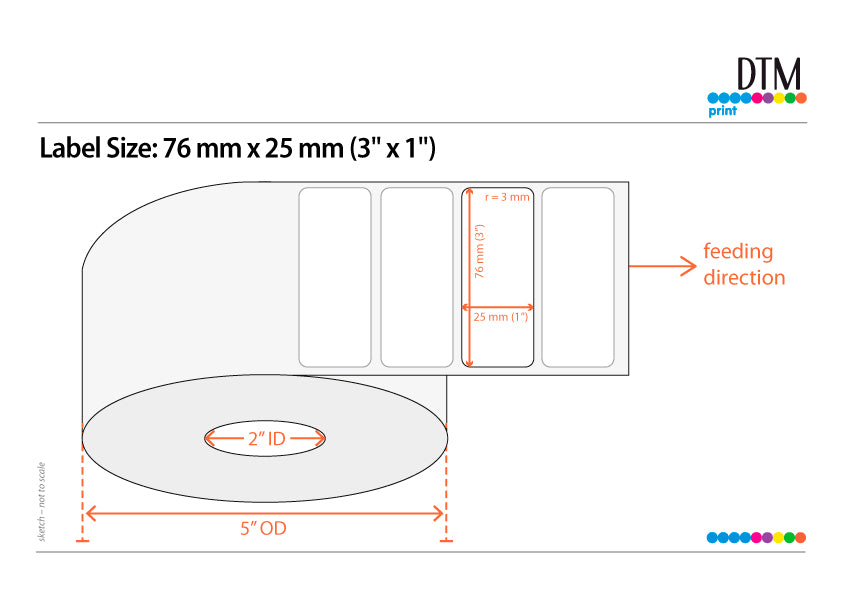 DTM Paper High Gloss 3" x 1", 2"/5" Dia