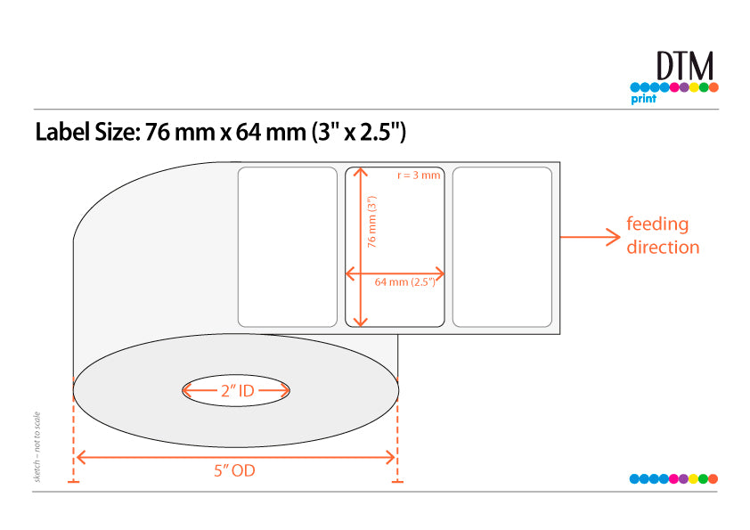 DTM Paper High Gloss 3" x 2.5", 2"/5" Dia