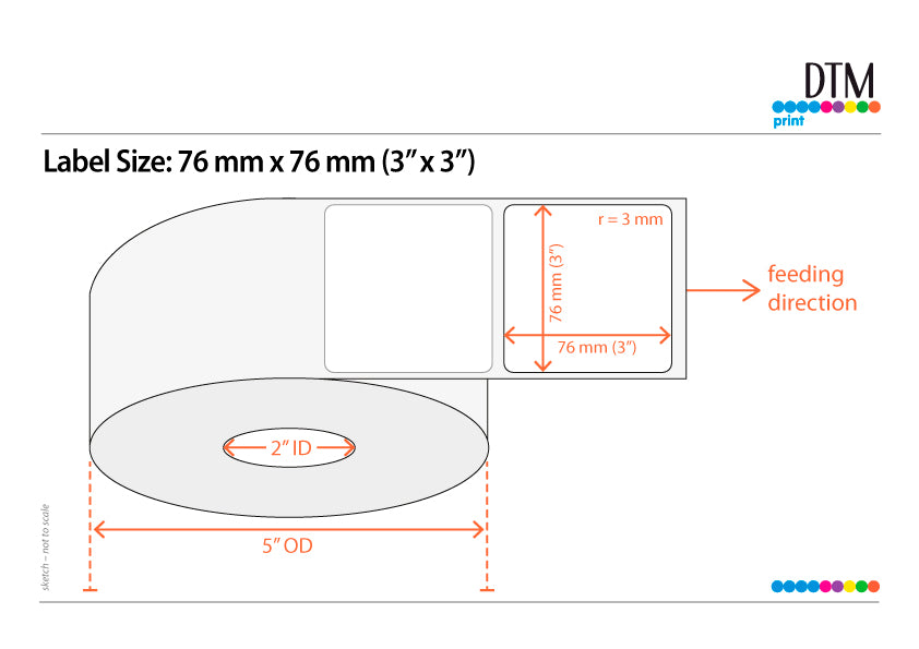 DTM Paper High Gloss 3" x 3", 2"/5" Dia
