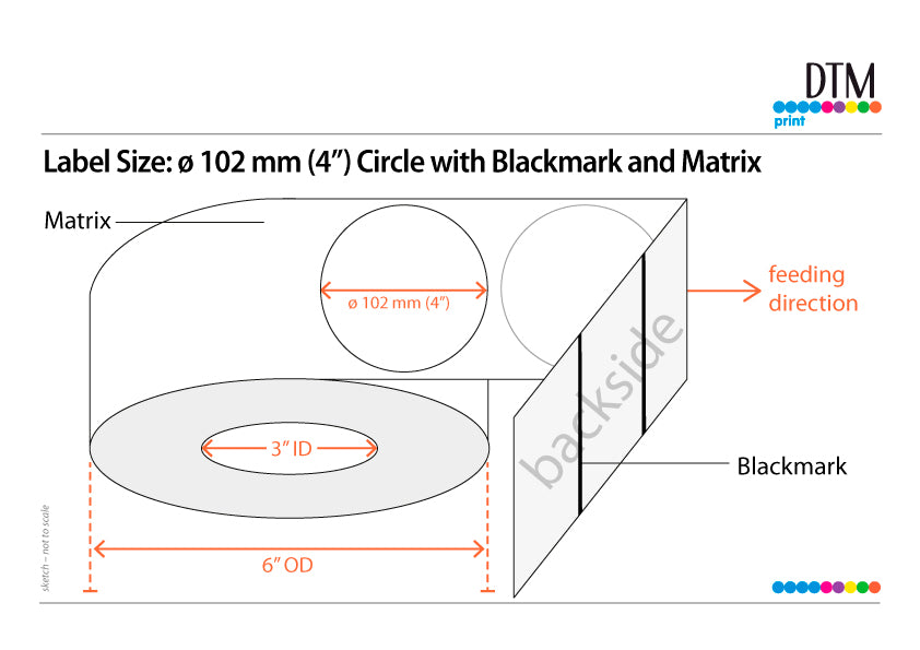 DTM Paper High Gloss 4" Circle With Blackmark and Matrix ,3"/6" Dia