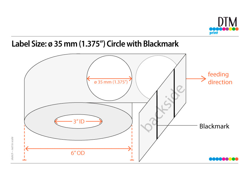 DTM Paper High Gloss 1.375“ Circle With Blackmark ,3"/6" Dia