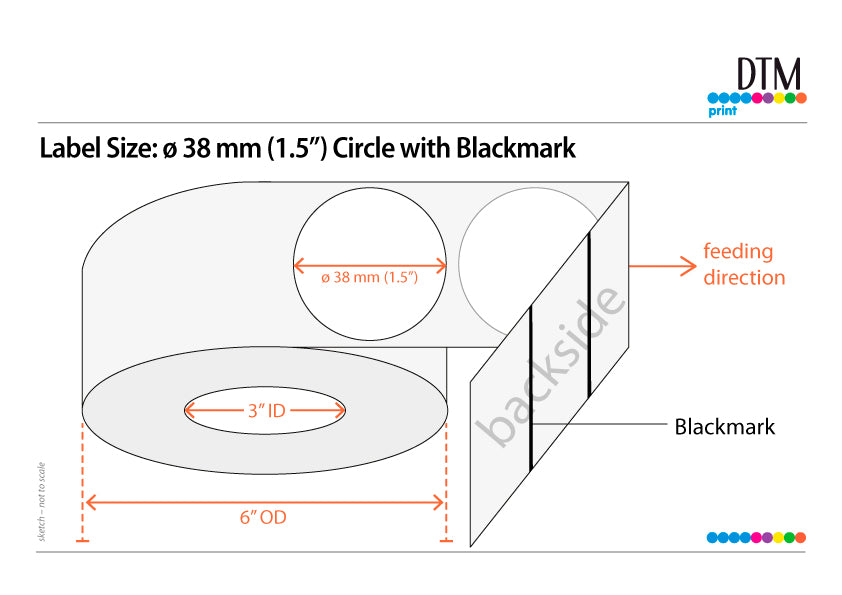 DTM Paper High Gloss 1.5“ Circle With Blackmark ,3"/6" Dia