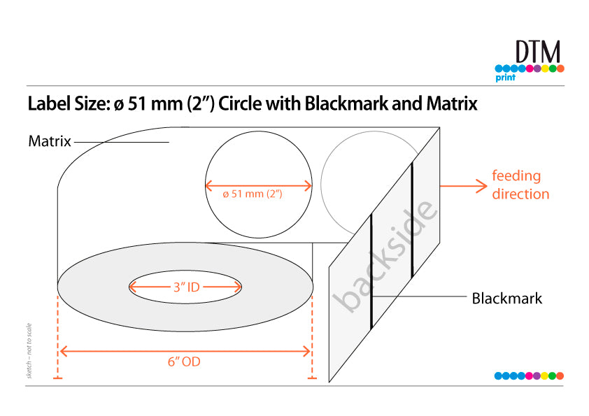DTM Paper High Gloss 2“ Circle With Blackmark and Matrix ,3"/6" Dia