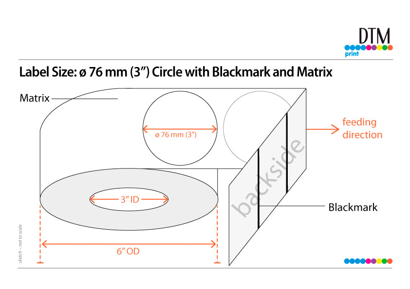 DTM Paper High Gloss 3" Circle With Blackmark and Matrix ,3"/6" Dia