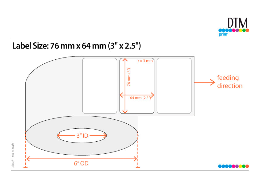 DTM Paper Matte 3" x 2.5", 3"/6" Dia