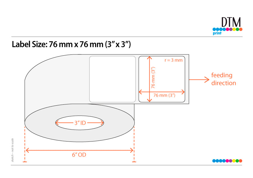 DTM Paper High Gloss 3" x 3" ,3"/6" Dia